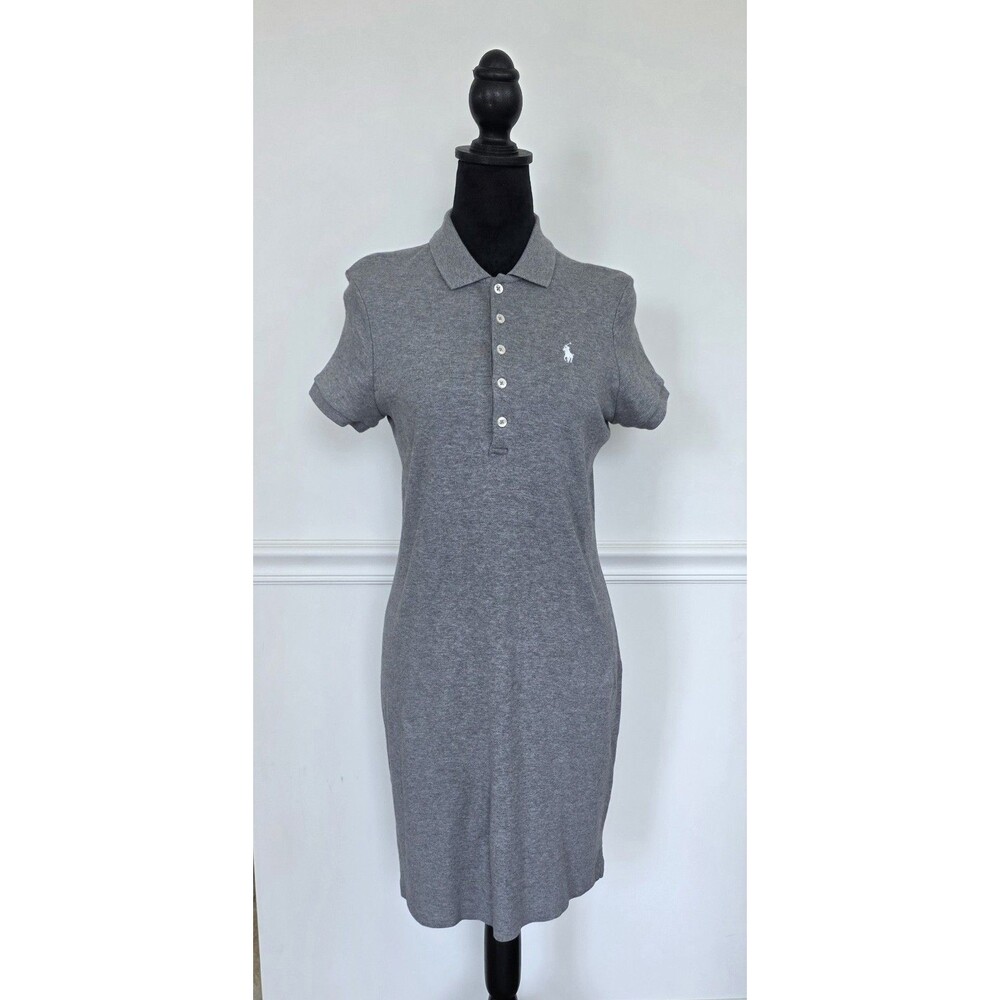 Ralph Lauren Women's M Gray Cotton Polo Shirt Dress Embroidered Pony Preppy